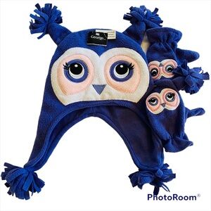 NWT Hat Owl and gloves set for Kids blue purple